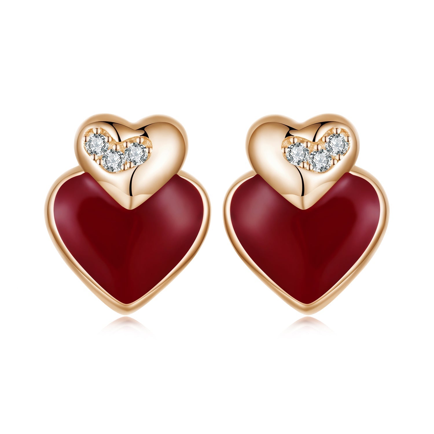 925 Sterling Silver Earrings with Enamel Finish and Pavé Setting in Rose Gold