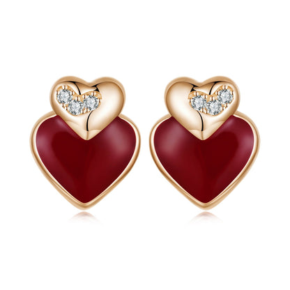 925 Sterling Silver Earrings with Enamel Finish and Pavé Setting in Rose Gold