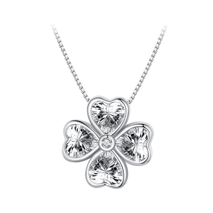 S925 Sterling Silver Pendant Necklace with Pavé Setting CZ in Platinum for Women  DestGlow
