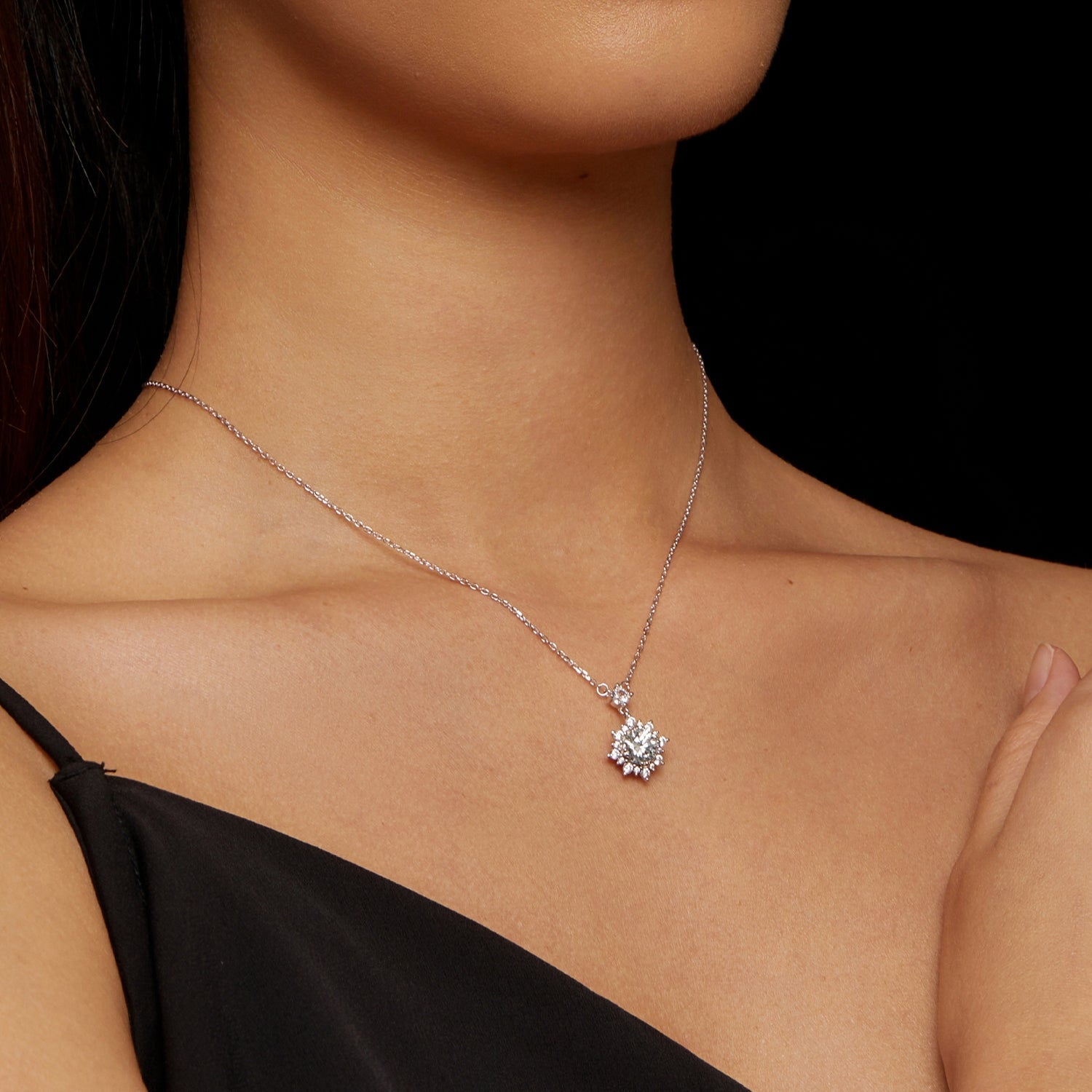 925 Sterling Silver Moissanite Necklace with Pavé Setting in Platinum, 450mm, for Women  DestGlow