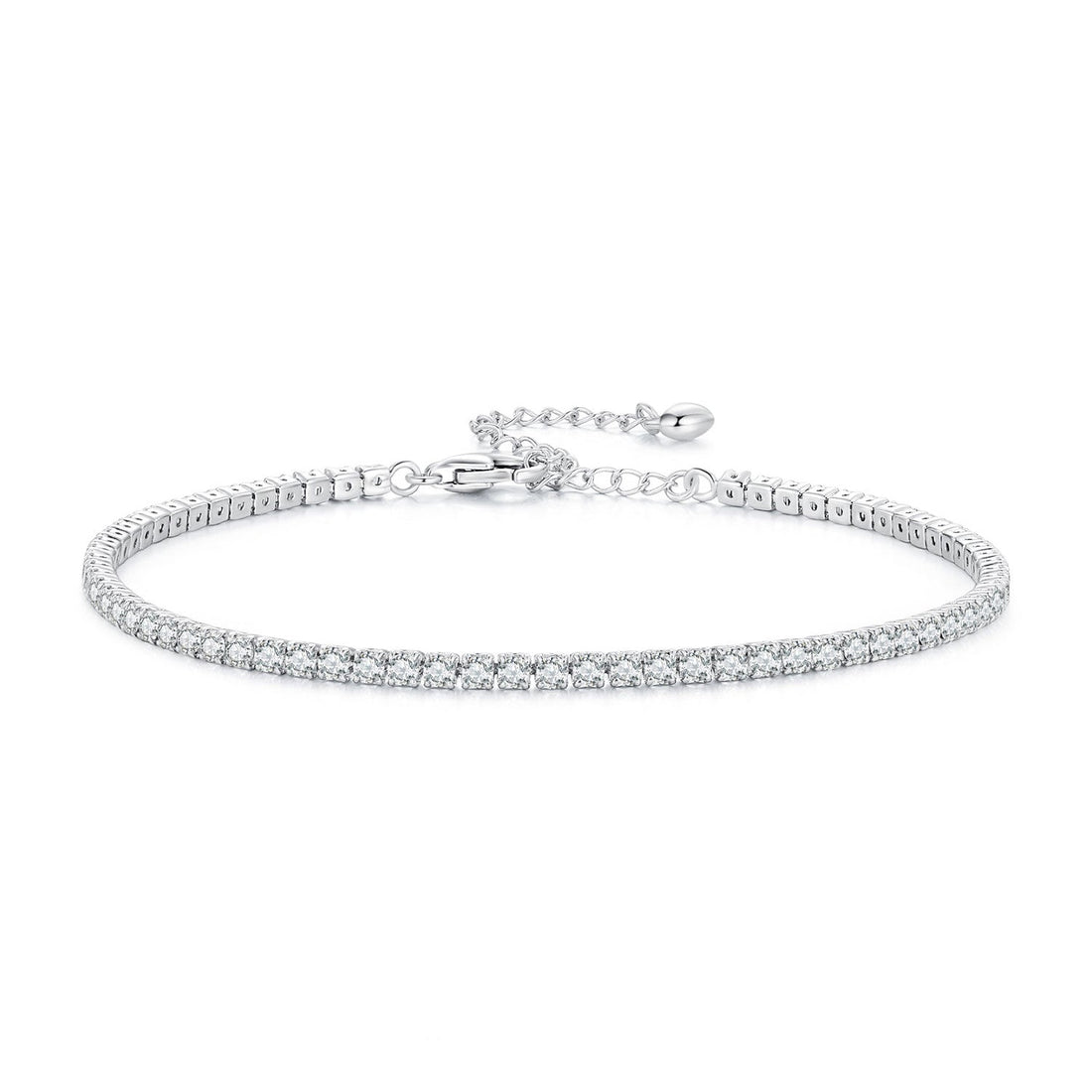 925 Sterling Silver Pavé Setting Bracelet with CZ for Women - Adjustable 18+5cm  DestGlow