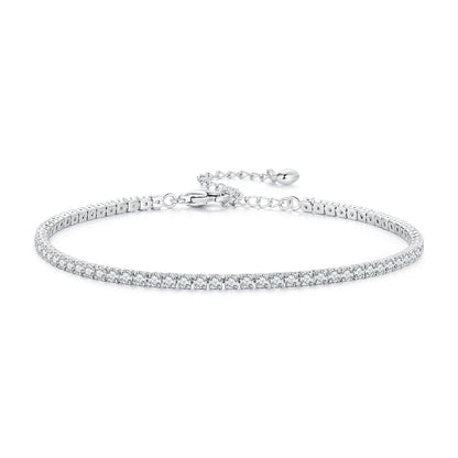925 Sterling Silver Pavé Setting Bracelet with CZ for Women - Adjustable 18+5cm  DestGlow