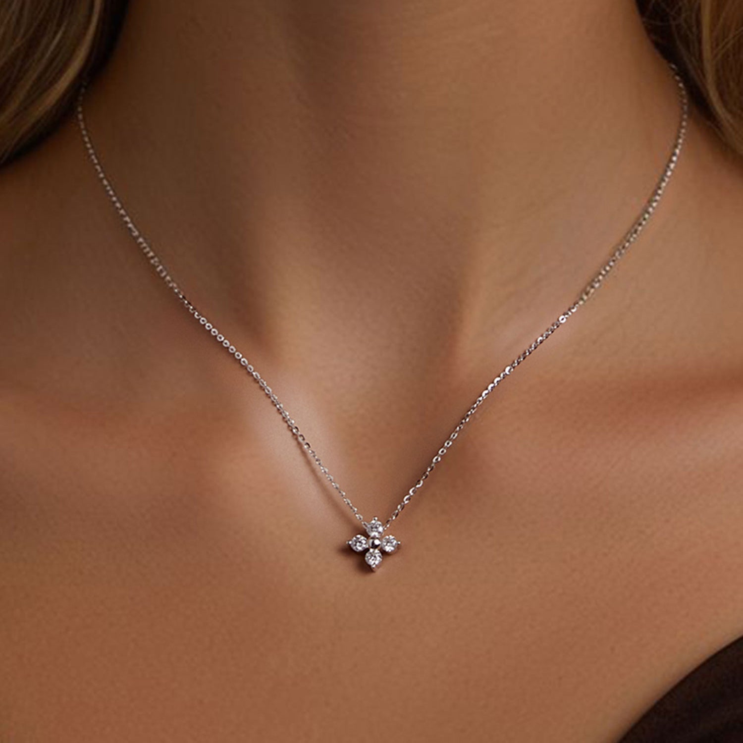 925 Sterling Silver &amp; White Gold Plated Moissanite Necklace 40+5cm for Women  DestGlow