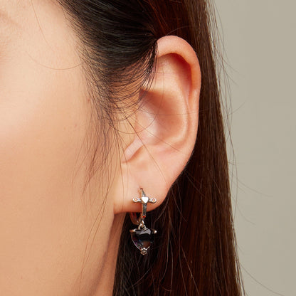 925 Sterling Silver Earrings with Pavé Setting CZ - Oxidized Silver - 2.3cm x 0.9cm - For Women