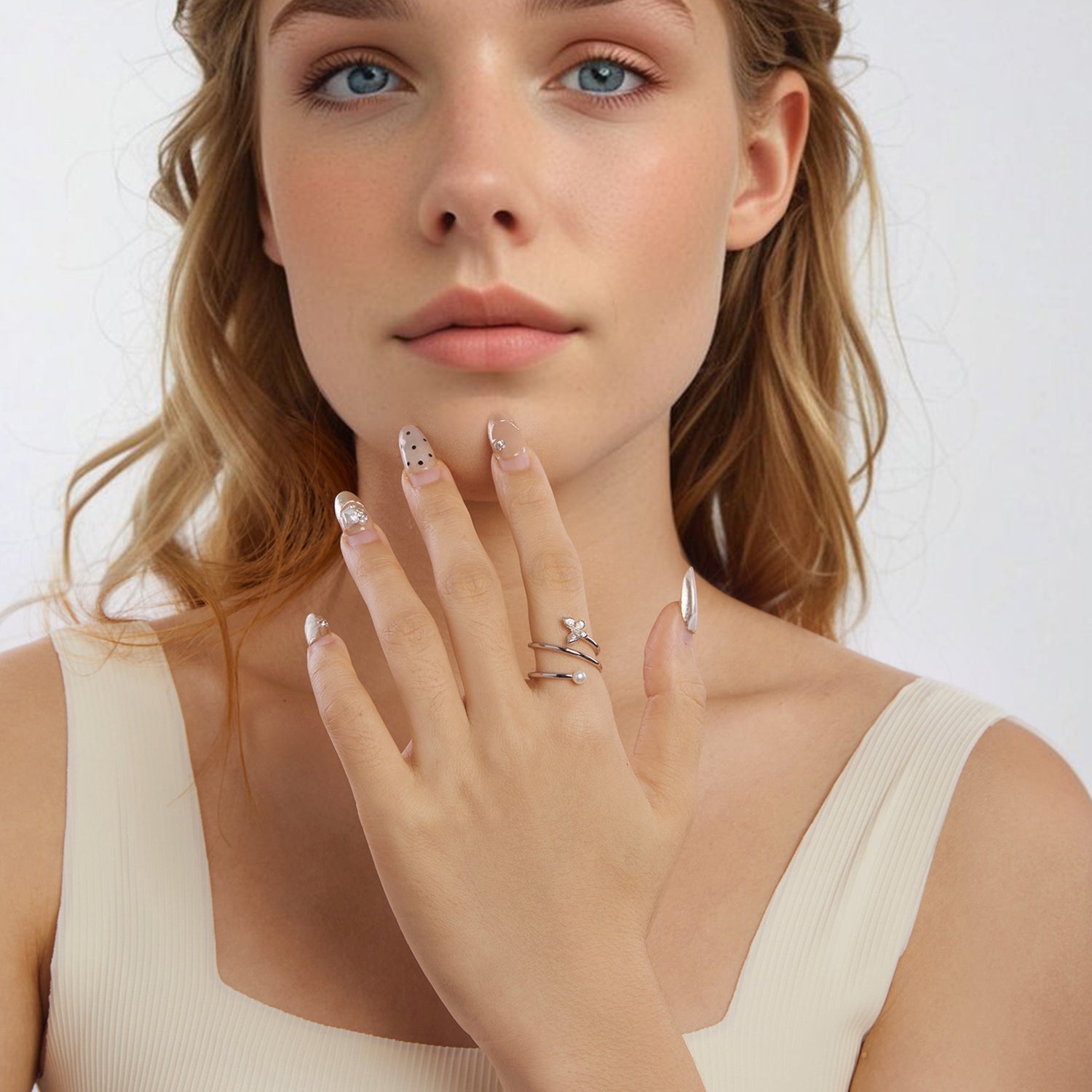 925 Sterling Silver &amp; White Gold Plated Pave Setting CZ &amp; Natural Pearl Ring for Women  DestGlow