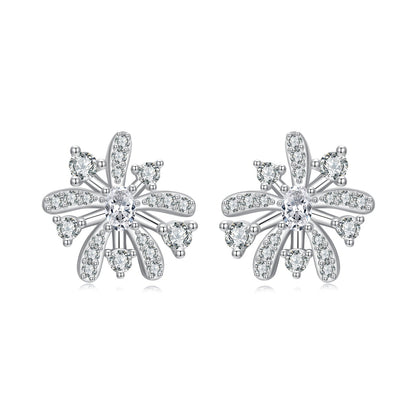 925 Sterling Silver Earrings with Pavé Set CZ in White Gold Finish, 1.1*1.0cm  DestGlow