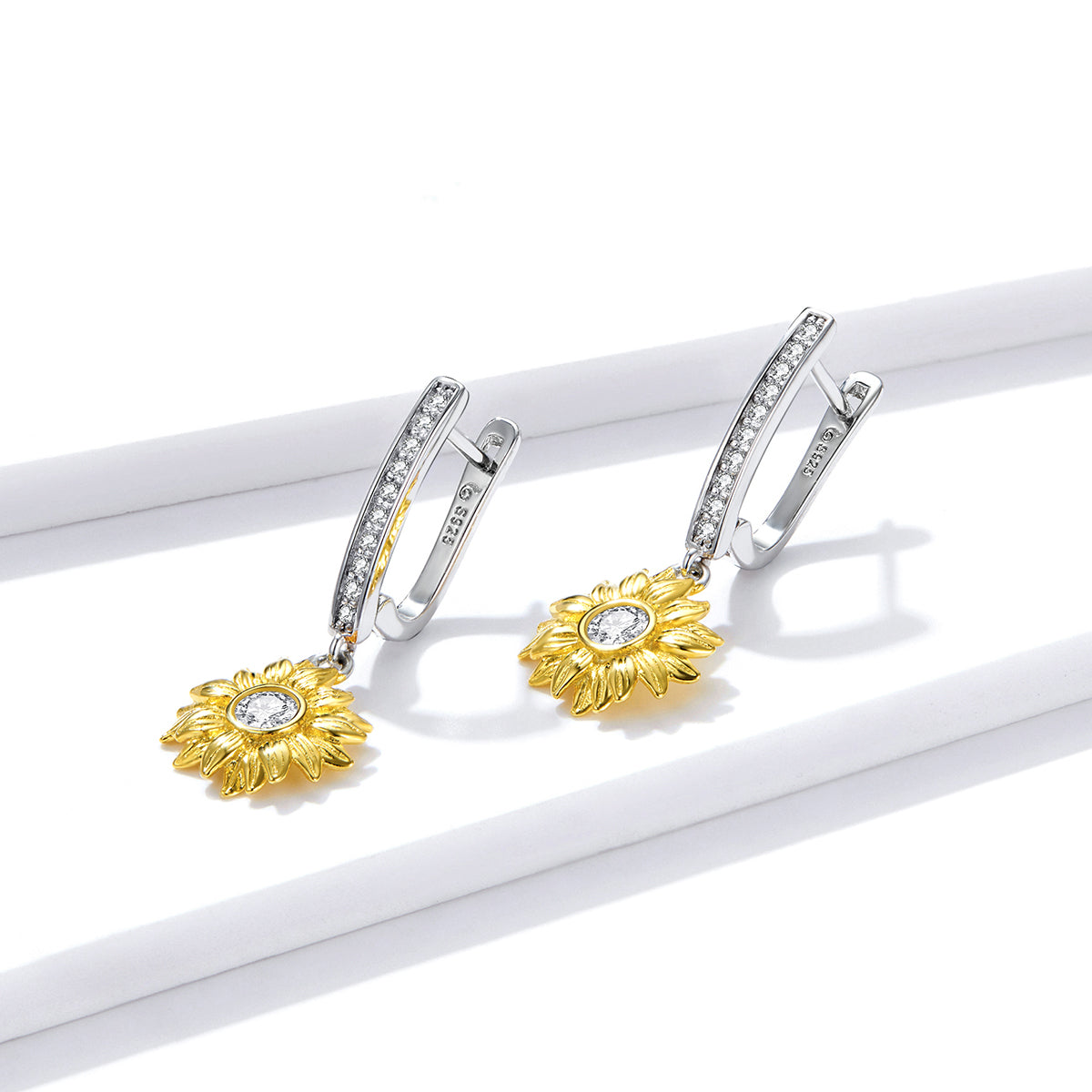 S925 Sterling Silver Plated Gold Pavé Setting CZ Earrings  DestGlow