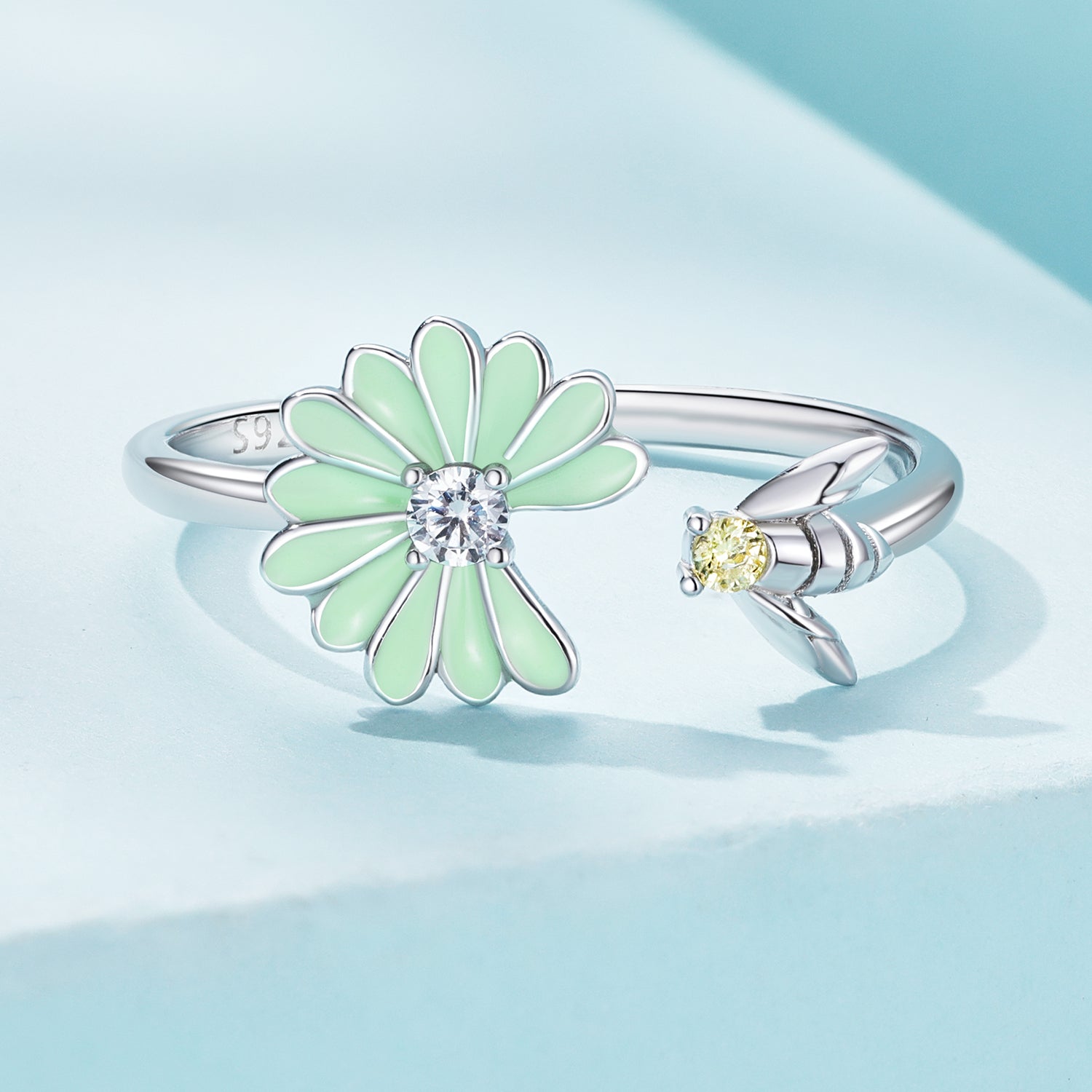 925 Sterling Silver Enamel CZ Plated Platinum Ring  DestGlow