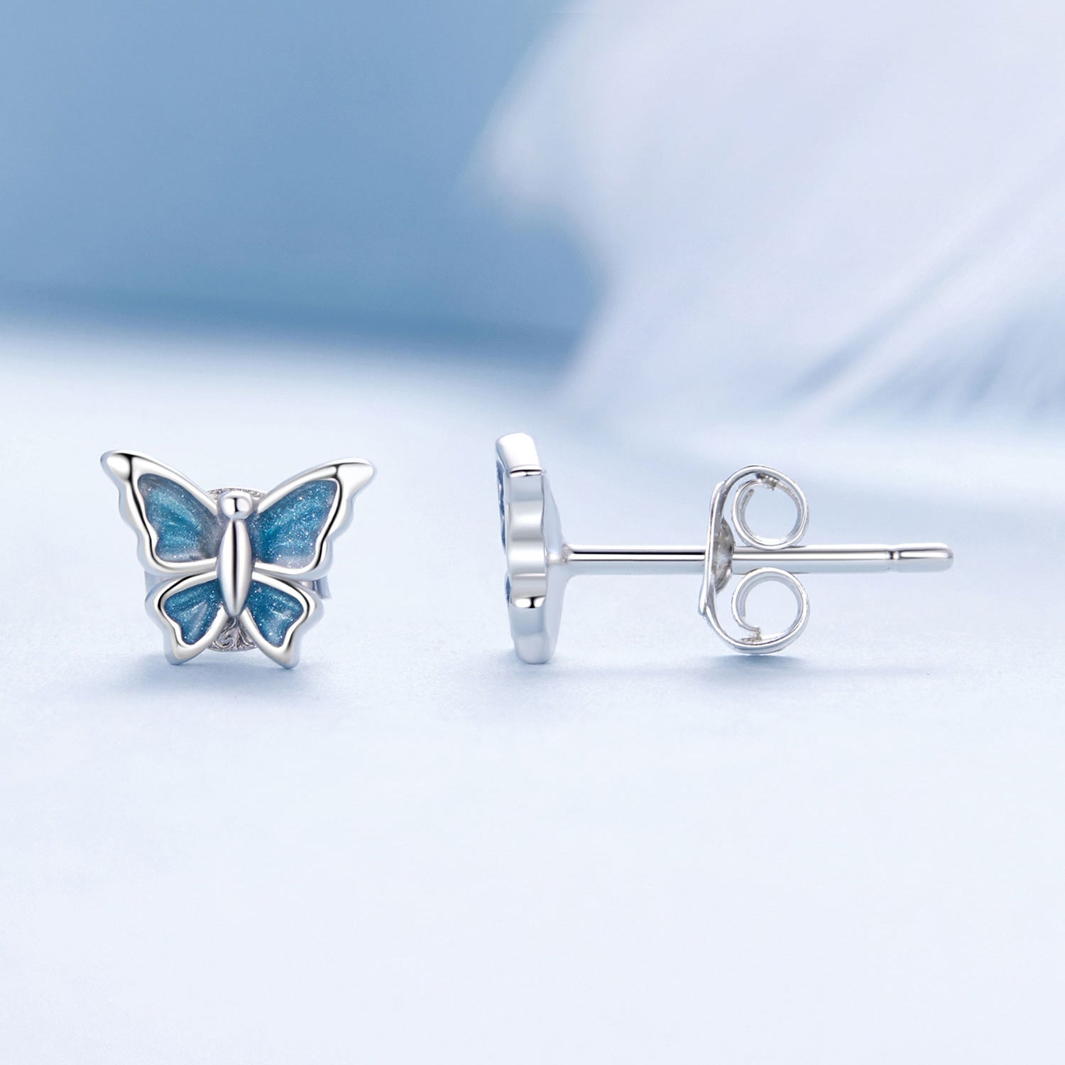 S925 Sterling Silver Earrings with Enamel Process, 6*8mm, Plated Platinum for Women  DestGlow