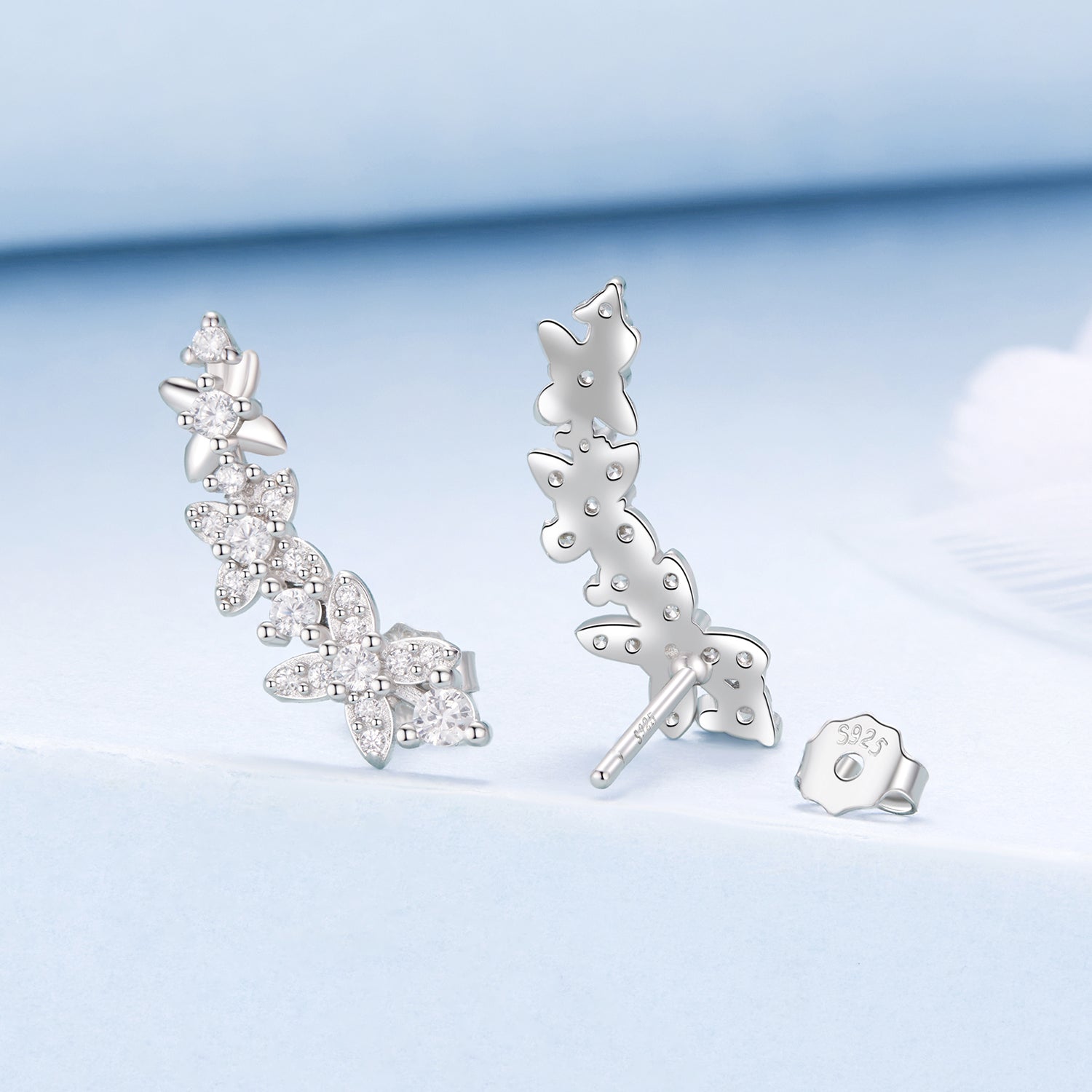 925 Sterling Silver White Gold Plated CZ Earrings 0.5*1.8cm for Women  DestGlow
