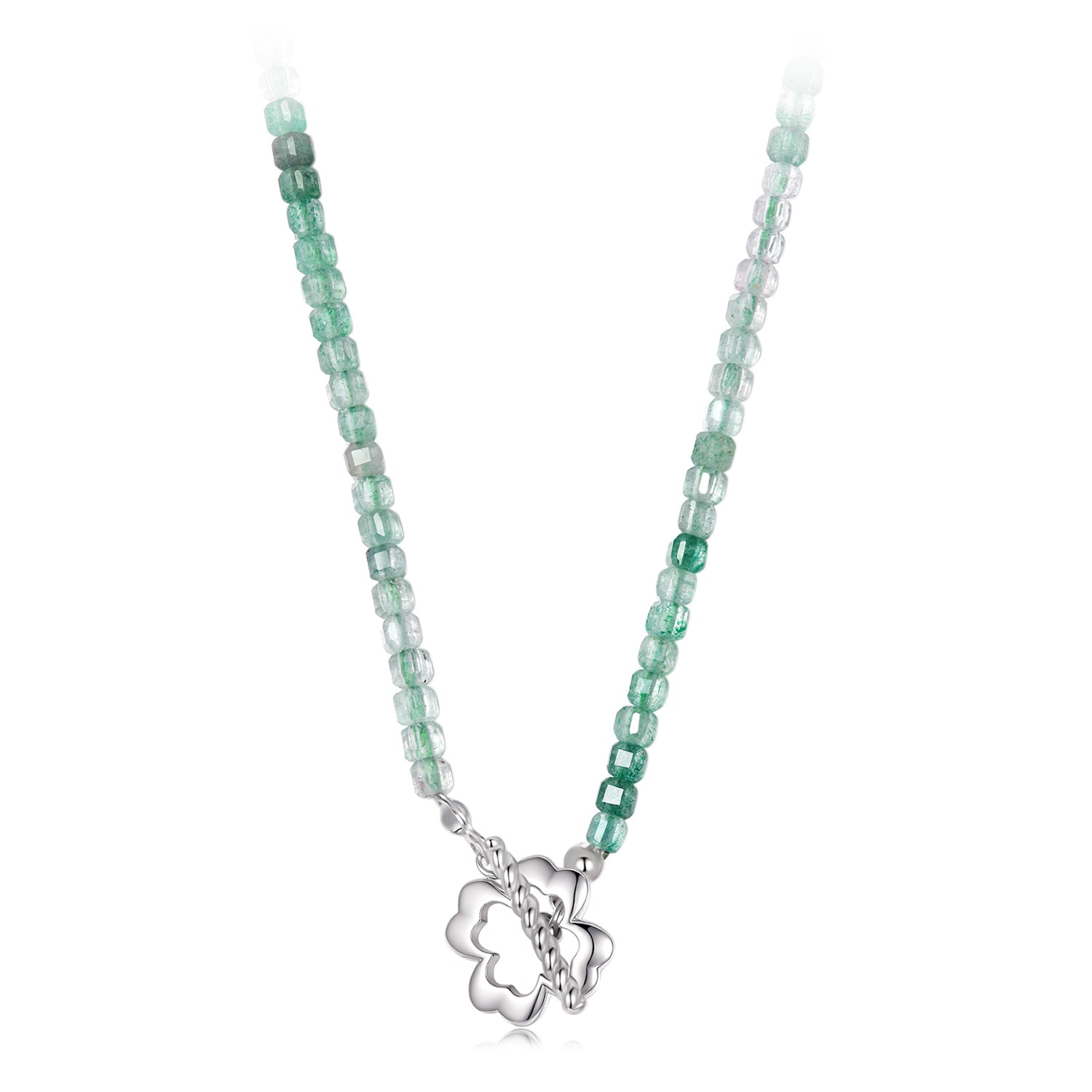 925 Sterling Silver Crystal Necklace with White Gold Plating - 42cm for Women  DestGlow