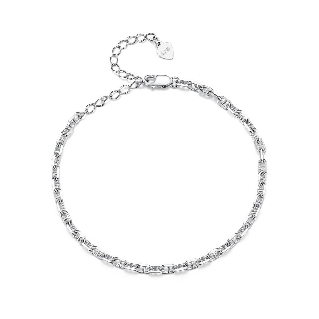 925 Sterling Silver Platinum Plated Bracelet 160+50mm for Women  DestGlow