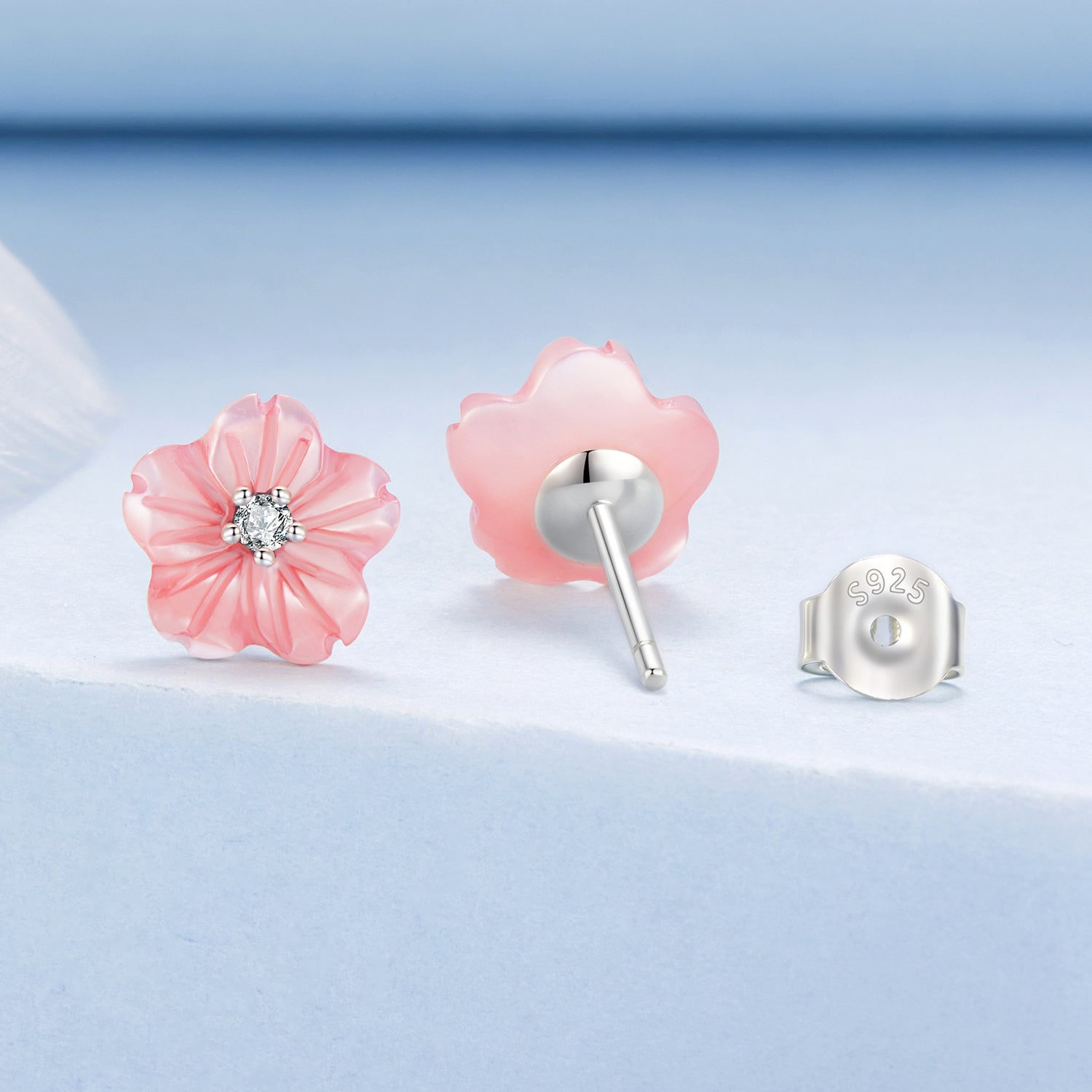 925 Sterling Silver Earrings with High-Quality Nacre and Pavé CZ, Oxidized Silver  DestGlow