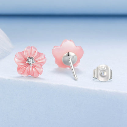 925 Sterling Silver Earrings with High-Quality Nacre and Pavé CZ, Oxidized Silver  DestGlow