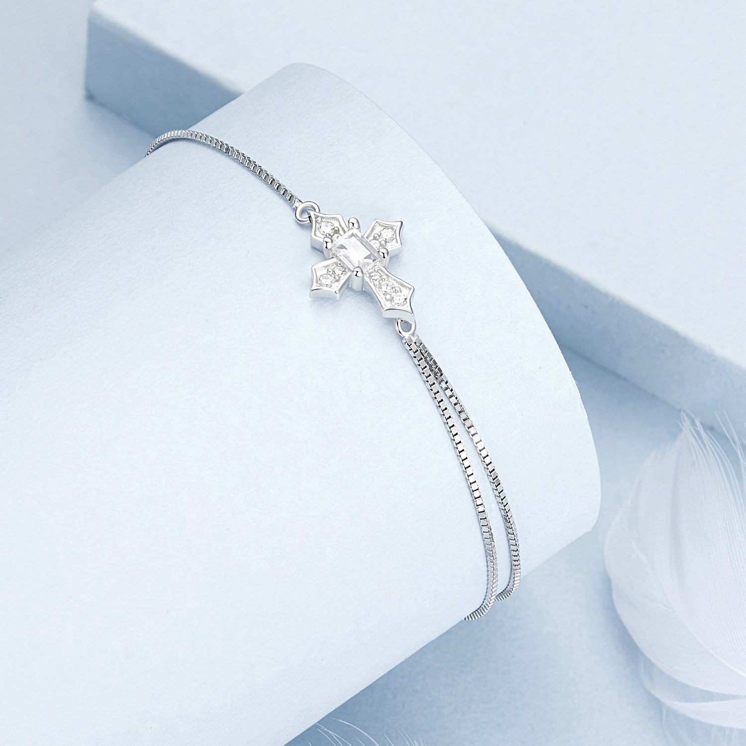 925 Sterling Silver White Gold Plated Bracelet with CZ Pendant 200mm for Women  DestGlow
