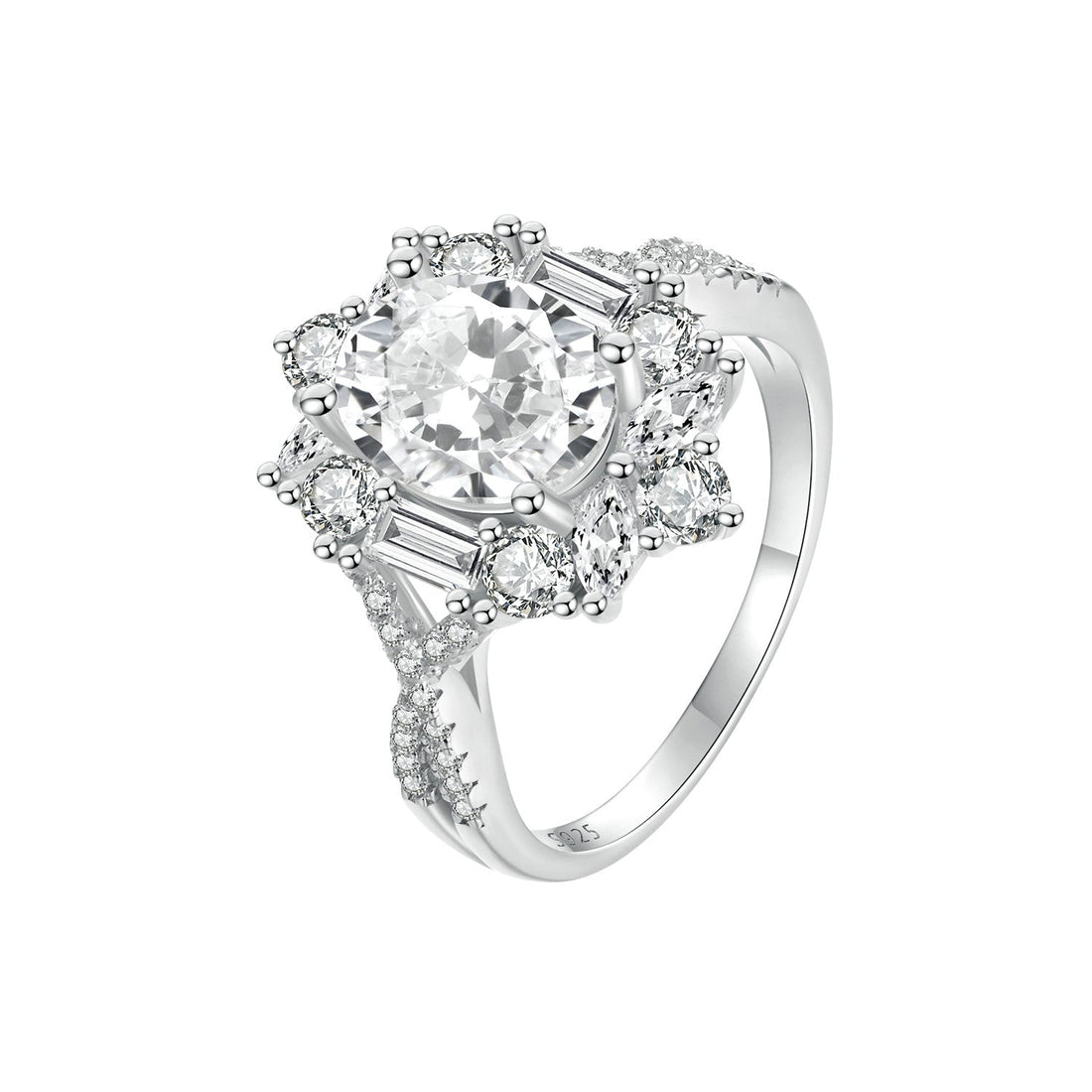 925 Sterling Silver 2 Carat Moissanite Ring in White Gold Plating - Size 8 for Women  DestGlow