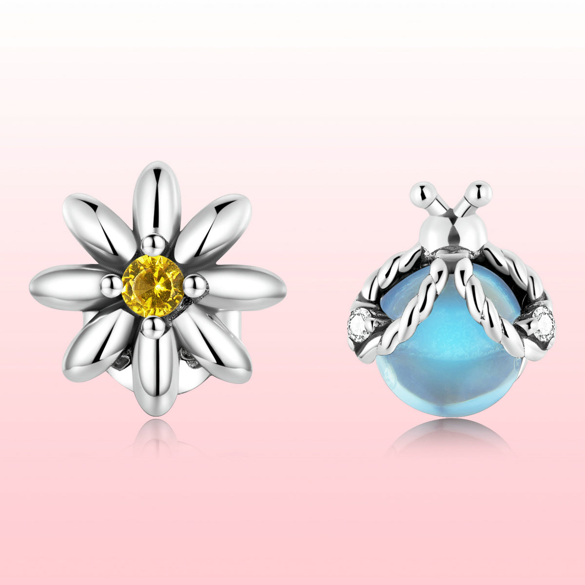 925 Sterling Silver Ladybird Earrings with Pavé Set CZ, 0.7cm for Women  DestGlow