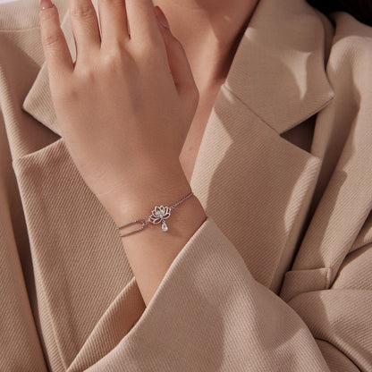925 Sterling Silver Adjustable Chain Bracelet with White Gold Plating and CZ for Women  DestGlow