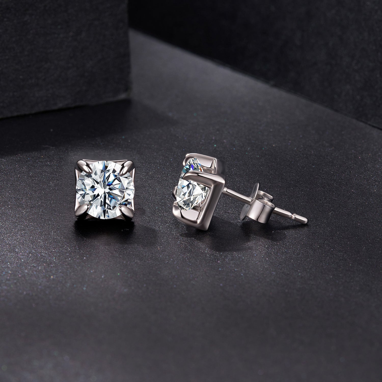925 Sterling Silver &amp; Moissanite Earrings - White Gold Plated, 0.5ct, Style S for Women