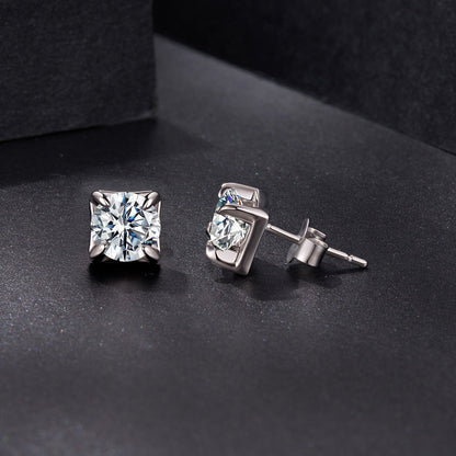 925 Sterling Silver &amp; Moissanite Earrings - White Gold Plated, 0.5ct, Style S for Women