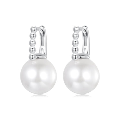 925 Sterling Silver Earrings with White Gold Plating and Shell Pearl for Women  DestGlow