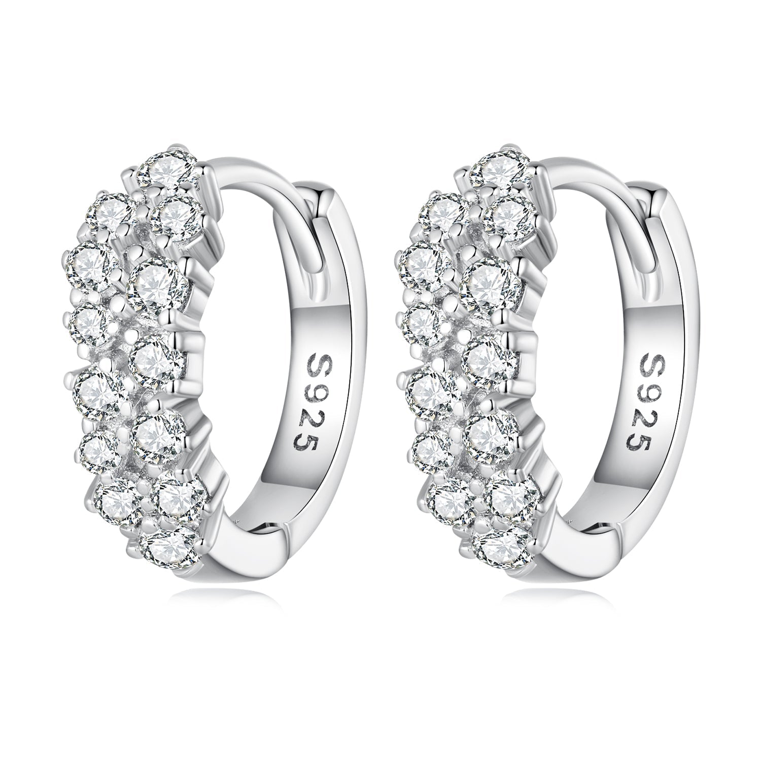 925 Sterling Silver Earrings with Pavé Setting CZ, 1.2x0.45cm, Platinum Plated for Women  DestGlow
