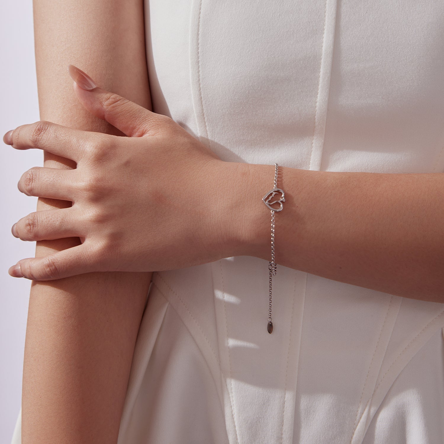 925 Sterling Silver Plated White Gold Bracelet 21cm for Women  DestGlow