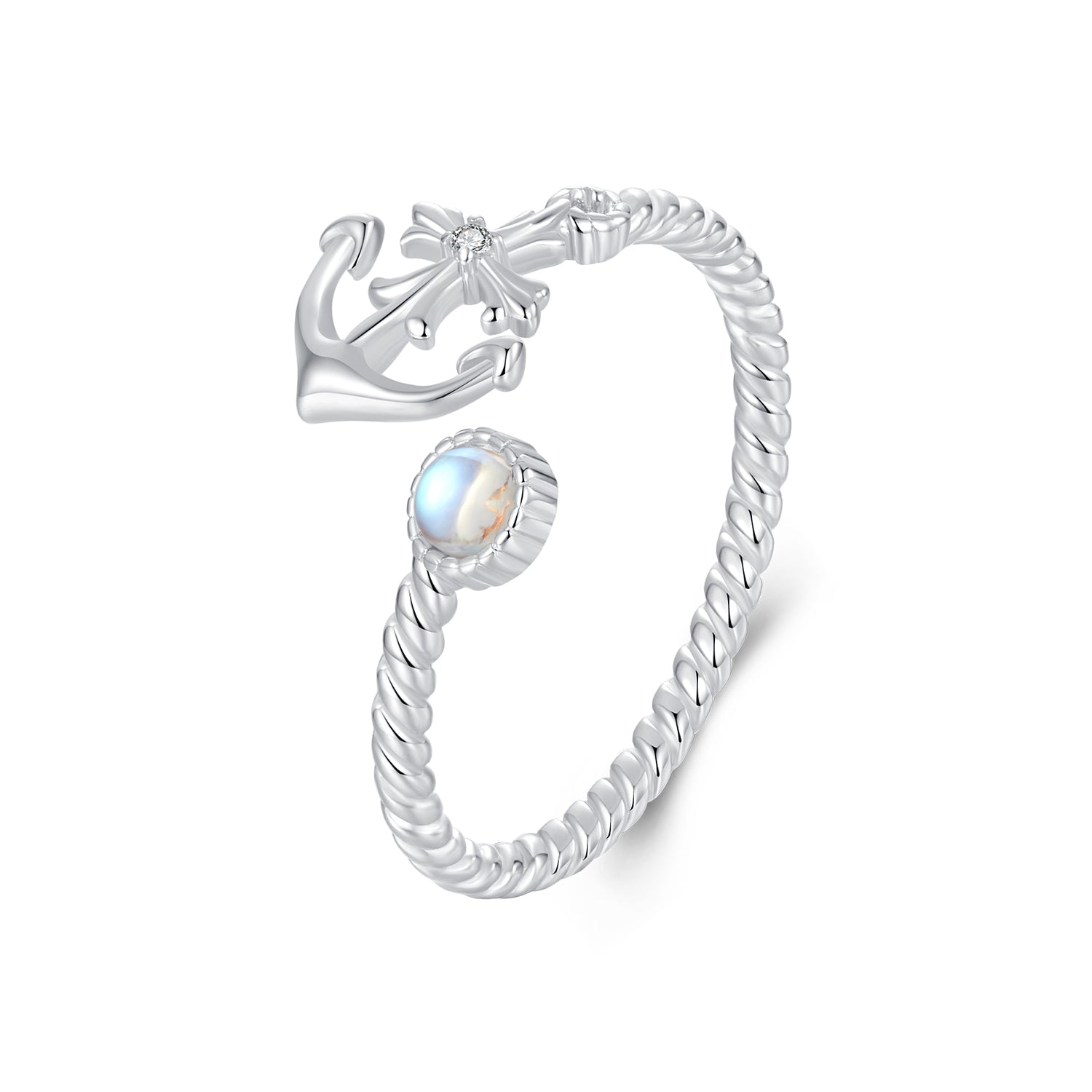 925 Sterling Silver &amp; White Gold Pave Setting Moonstone Ring for Women  DestGlow