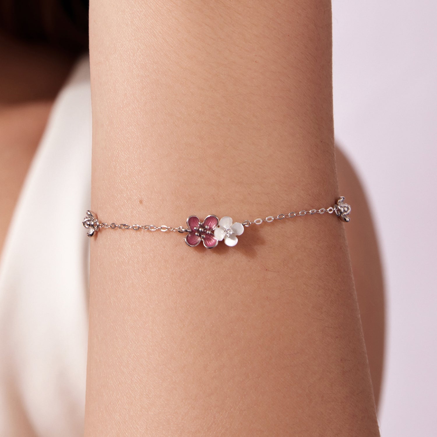 925 Sterling Silver Enamel Charm Bracelet with Pavé CZ, 15+6cm for Women  DestGlow