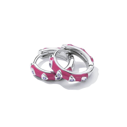 925 Sterling Silver Enamel CZ Earrings for Women, 1.2*0.3cm, Platinum Plated  DestGlow