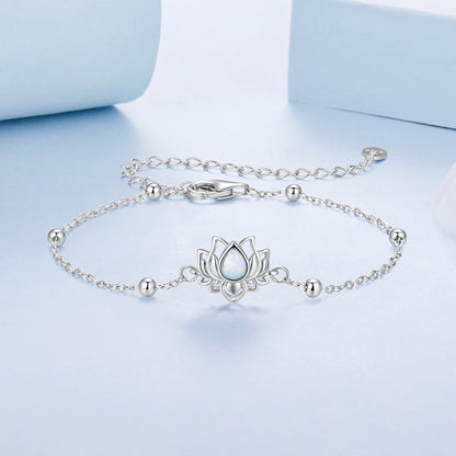 925 Sterling Silver White Gold Plated Bracelet with Synthetic Opal - Length 15+6cm for Women  DestGlow