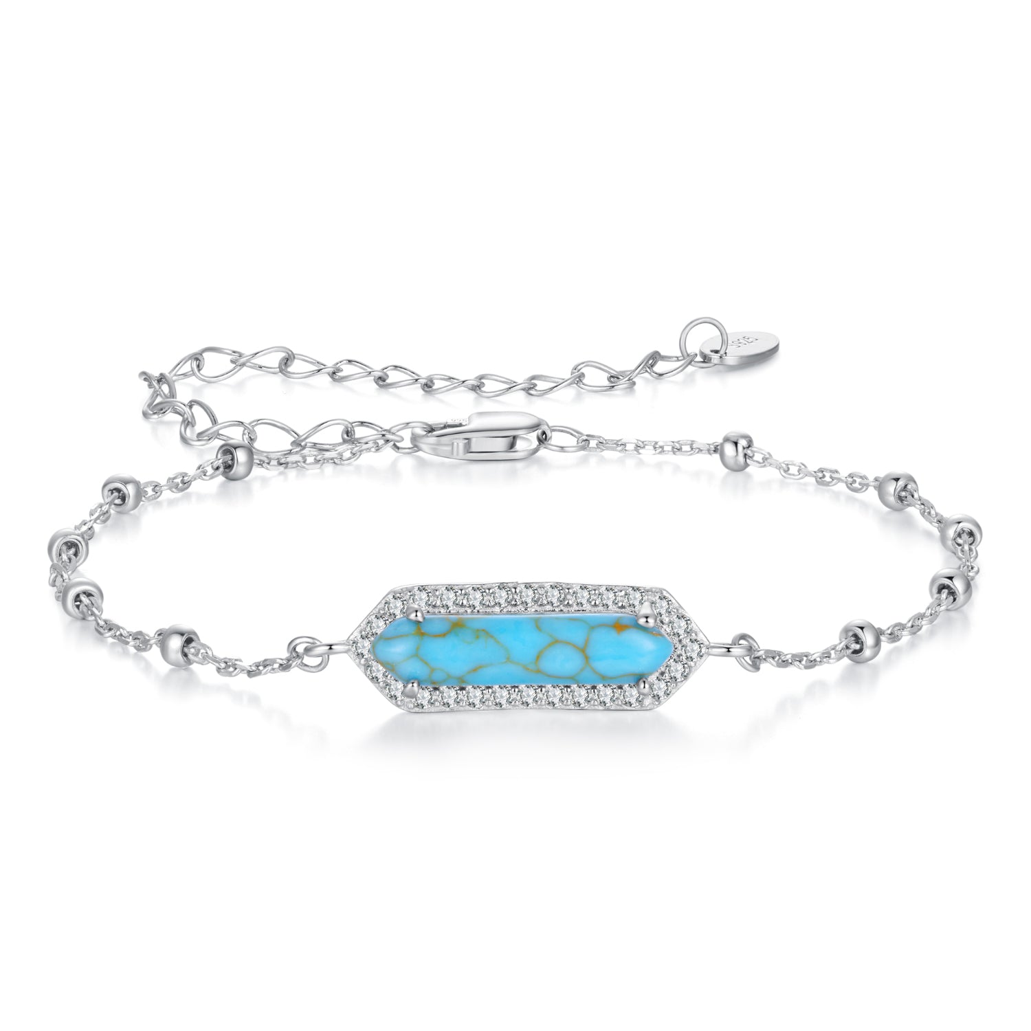 925 Sterling Silver White Gold Plated Bracelets with Synthetic Turquoise for Women  DestGlow