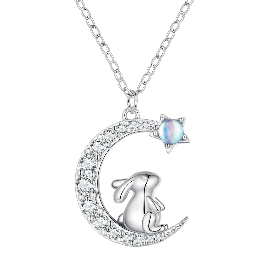 925 Sterling Silver Moonstone Necklace with CZ in Platinum Finish for Women  DestGlow