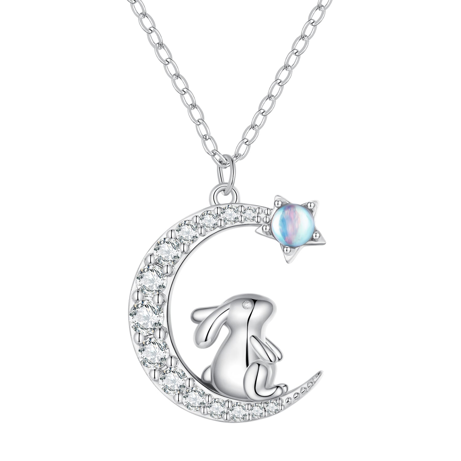 925 Sterling Silver Moonstone Necklace with CZ in Platinum Finish for Women  DestGlow