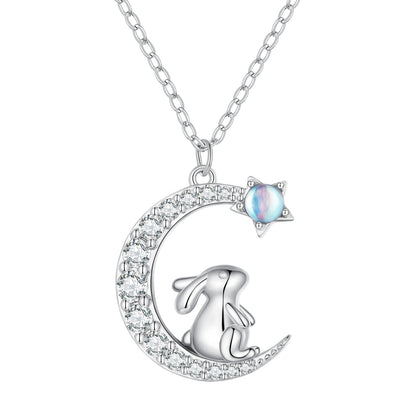 925 Sterling Silver Moonstone Necklace with CZ in Platinum Finish for Women  DestGlow