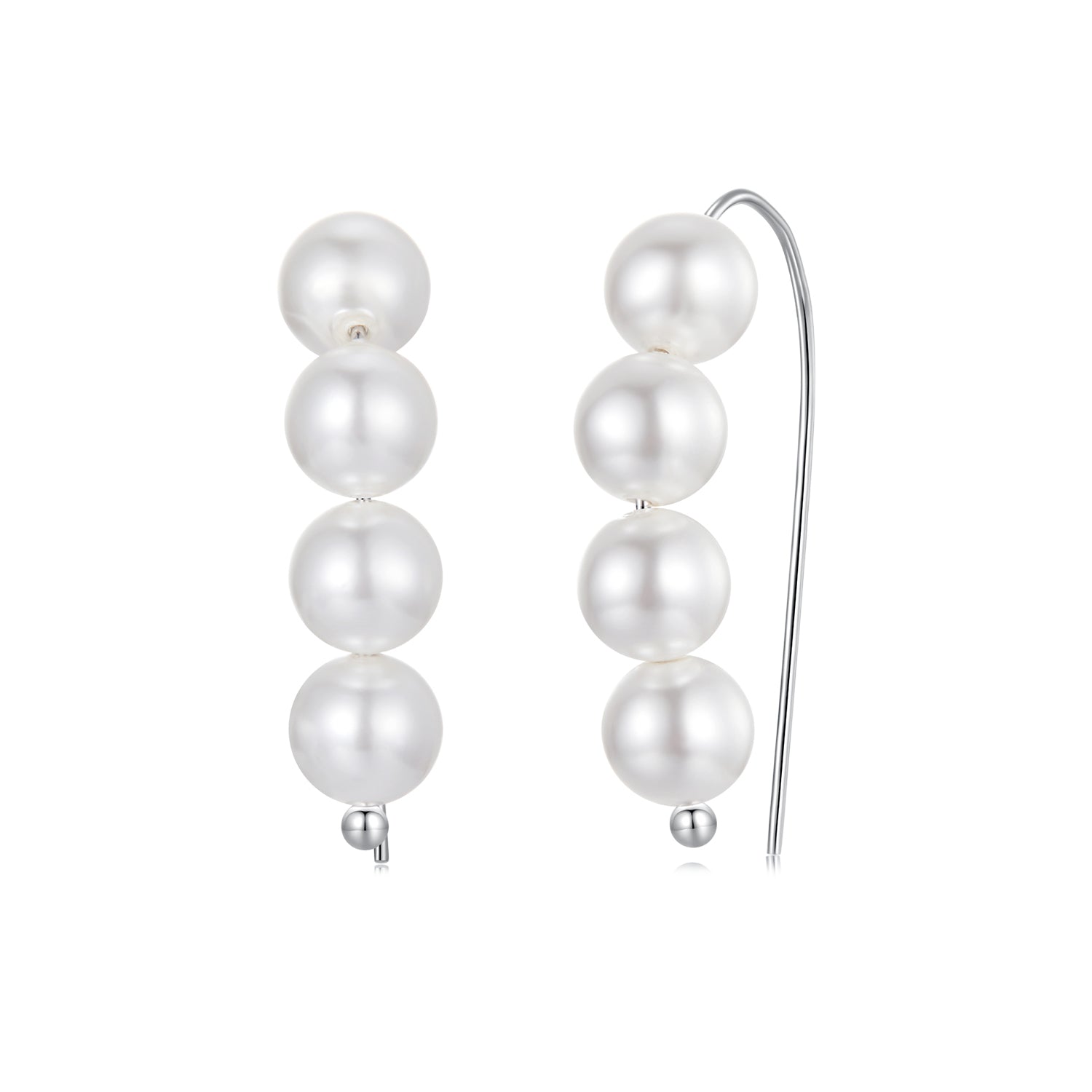 925 Sterling Silver White Gold Plated Earrings with Quality Shell Pearl, 2.1*0.5cm for Women  DestGlow