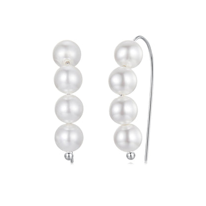 925 Sterling Silver White Gold Plated Earrings with Quality Shell Pearl, 2.1*0.5cm for Women  DestGlow