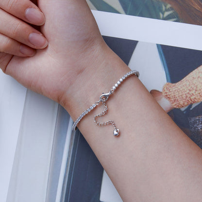 925 Sterling Silver Pavé Setting Bracelet with CZ for Women - Adjustable 18+5cm  DestGlow