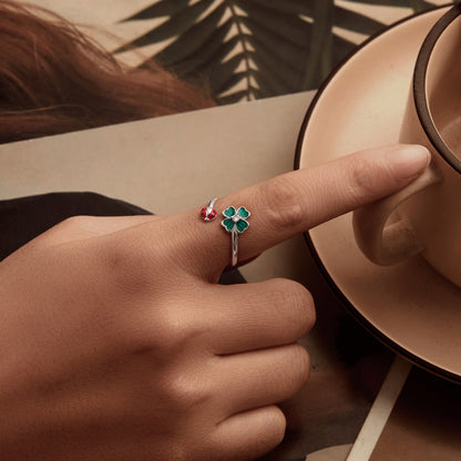 925 Sterling Silver Ladybug Four-leaf Clover Ring for Women  DestGlow