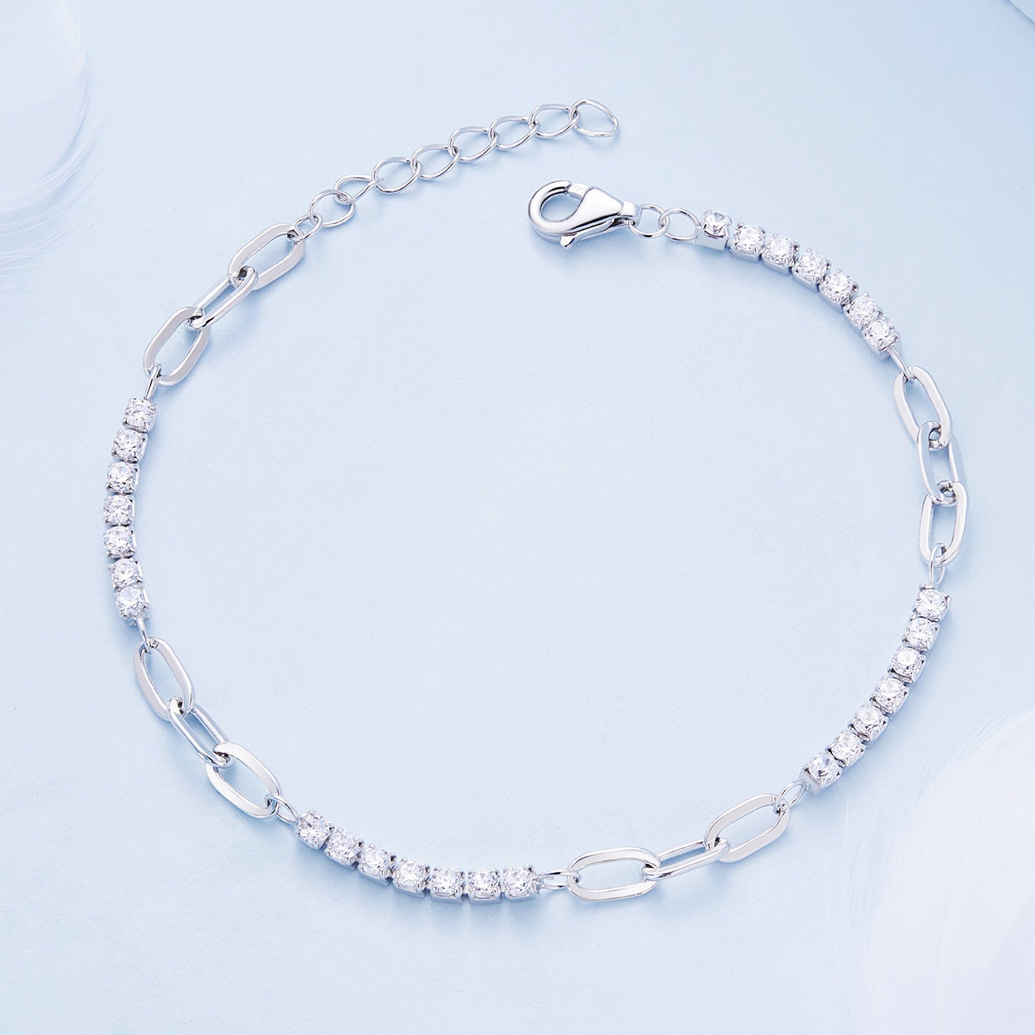 925 Sterling Silver Bracelet with Pavé Setting CZ, Platinum Plated, 14.5+3cm, for Women  DestGlow