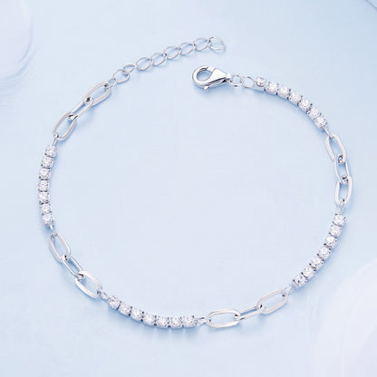 925 Sterling Silver Bracelet with Pavé Setting CZ, Platinum Plated, 14.5+3cm, for Women  DestGlow