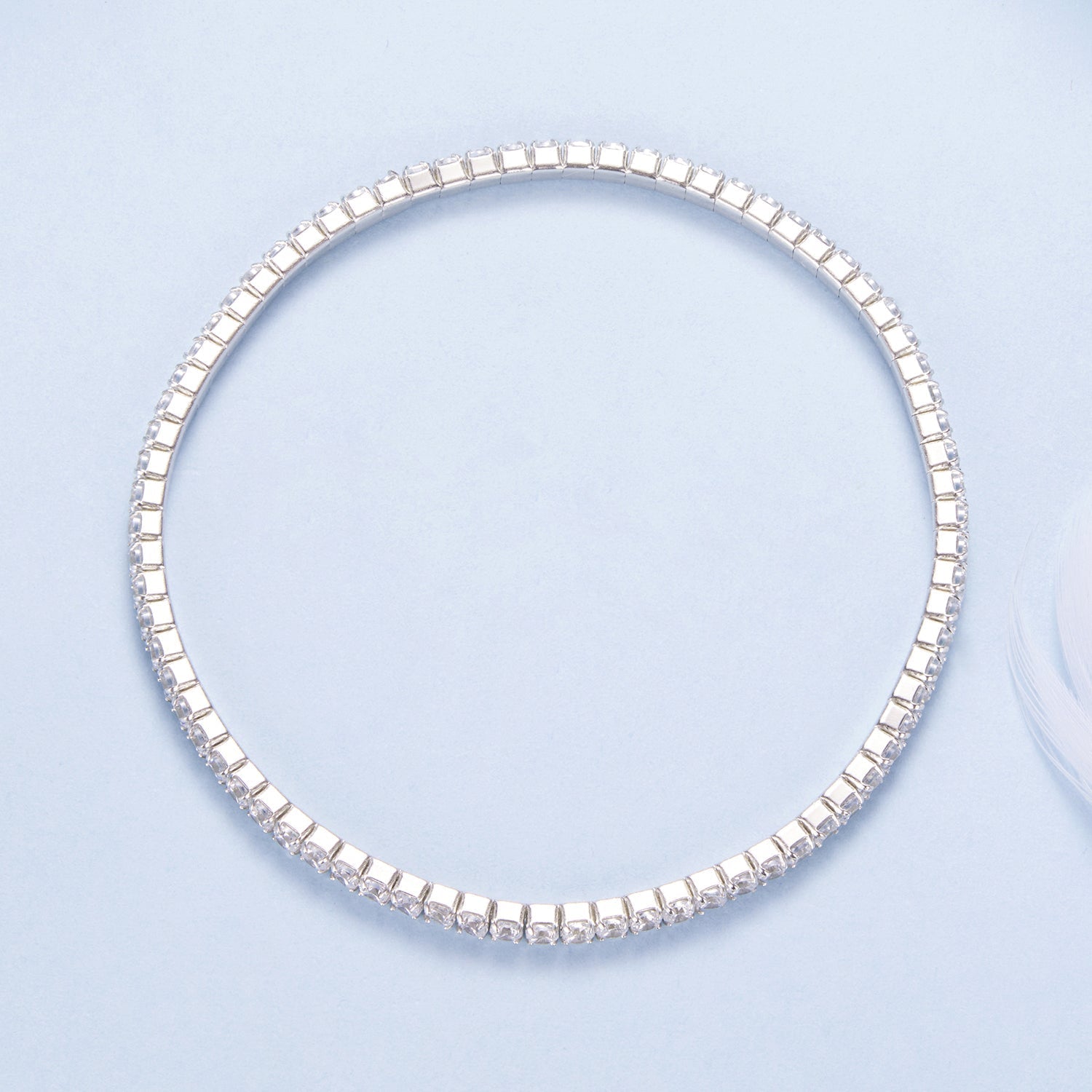 925 Sterling Silver White Gold Plated 16cm Stretchable CZ Bracelet for Women  DestGlow