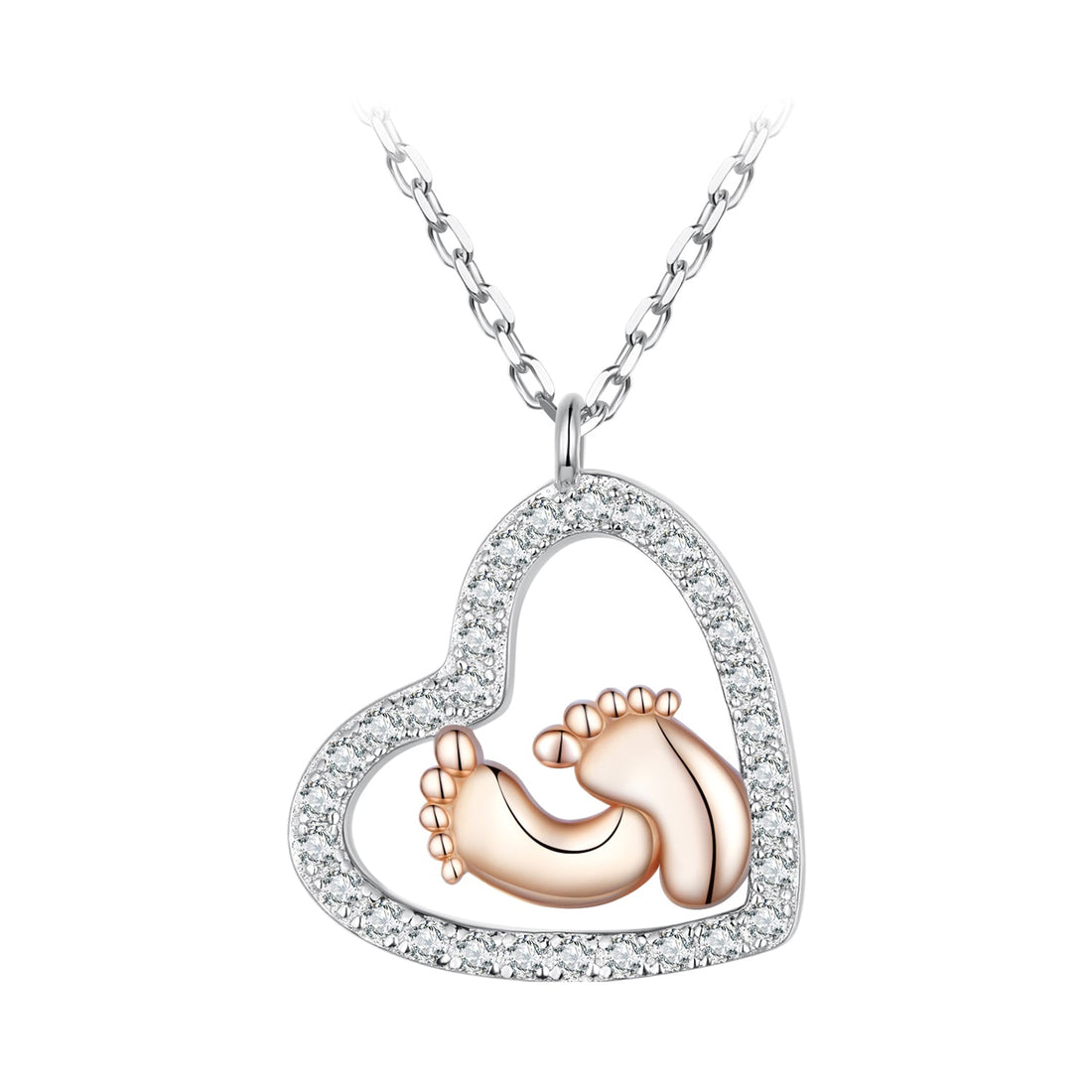 925 Sterling Silver Necklace with CZ in Rose Gold and Platinum Finish, 400mm Chain Length for Women  DestGlow