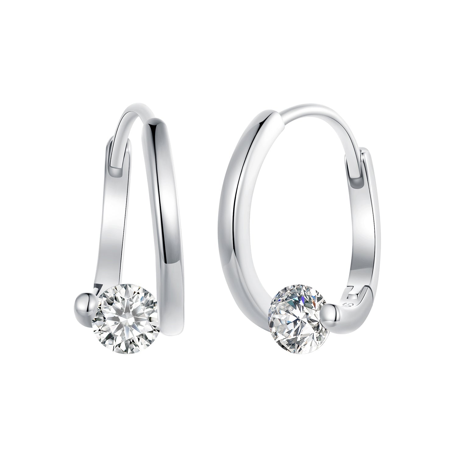 925 Sterling Silver Earrings with Pavé Setting CZ, Platinum Plated, 15x7mm for Women  DestGlow