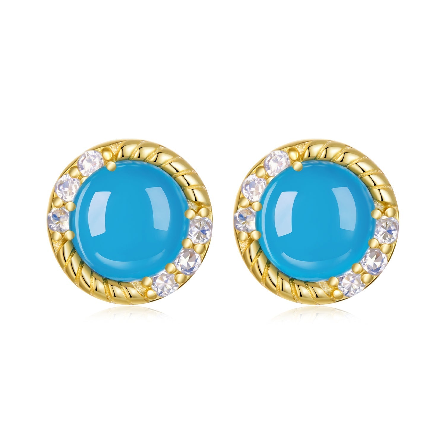 925 Sterling Silver Earrings with Synthetic Turquoise and CZ in Gold Plating  DestGlow