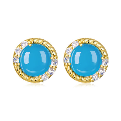 925 Sterling Silver Earrings with Synthetic Turquoise and CZ in Gold Plating  DestGlow