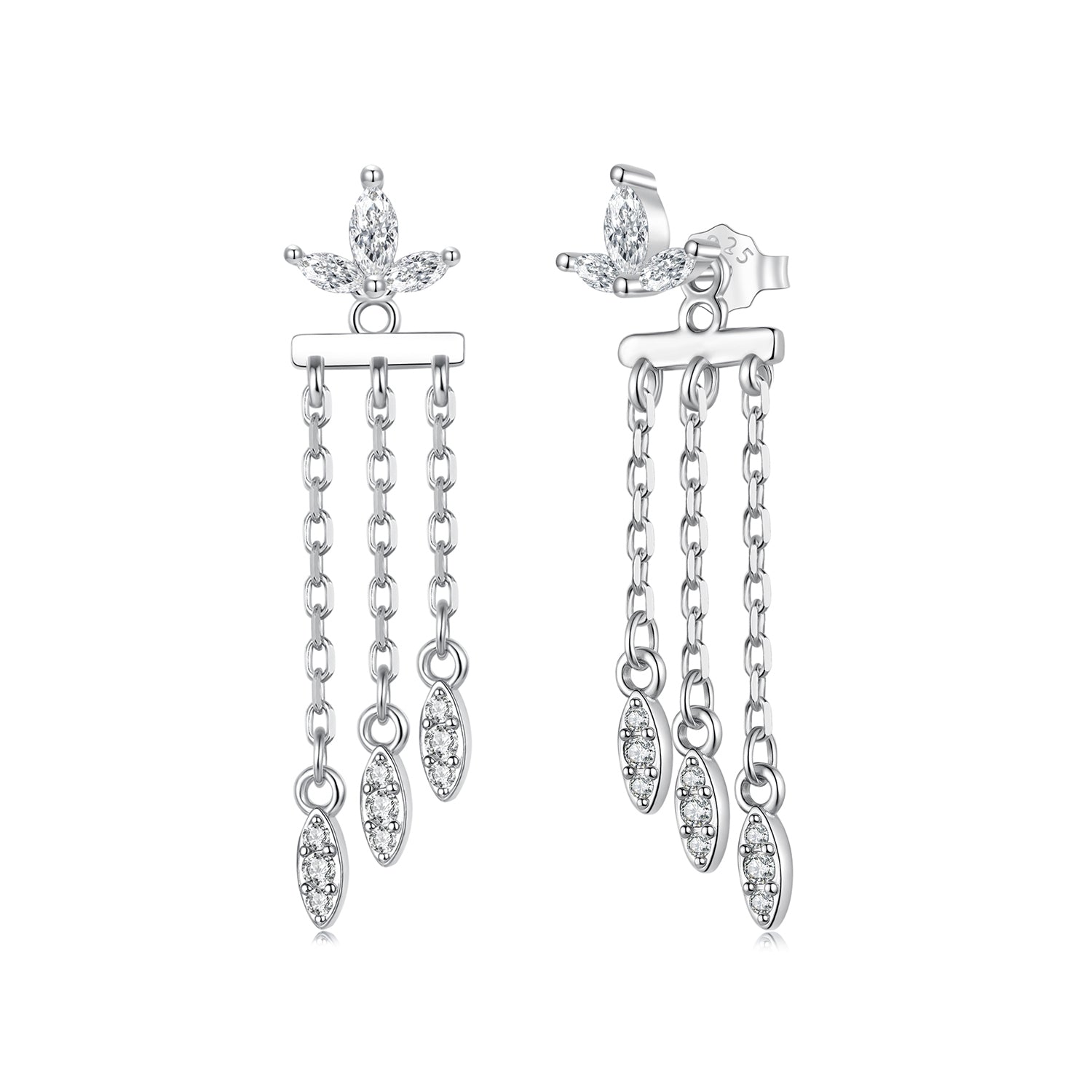 925 Sterling Silver Earrings with White Gold Plating and CZ  DestGlow