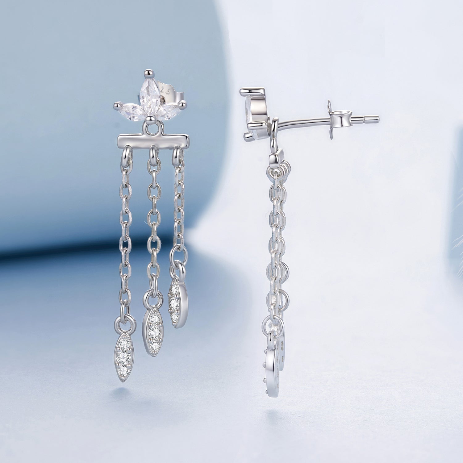 925 Sterling Silver Earrings with White Gold Plating and CZ  DestGlow