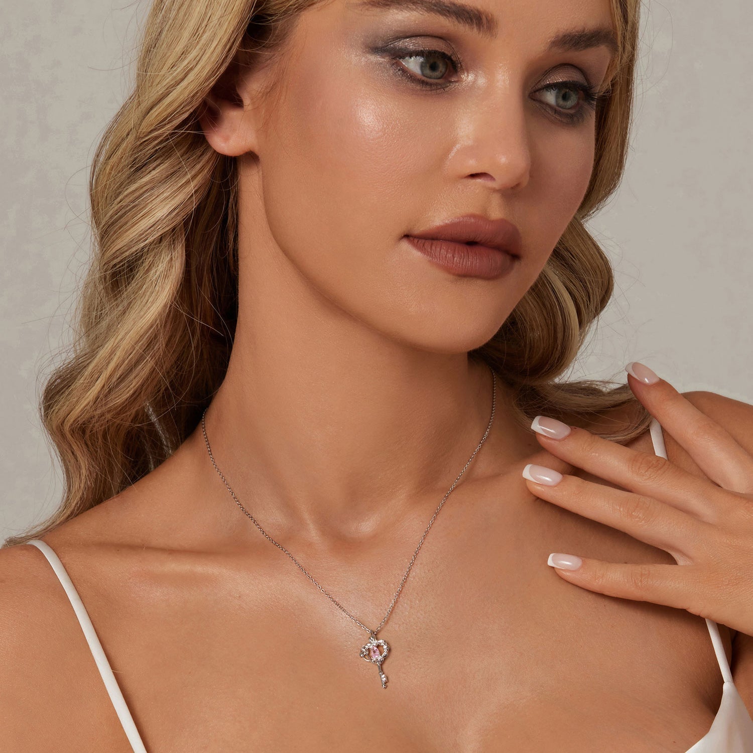 925 Sterling Silver Necklace with CZ in Pavé Setting, 400+50mm Length for Women  DestGlow
