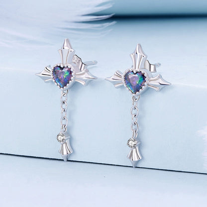 925 Sterling Silver Earrings with CZ and Glass, 24x13mm for Women  DestGlow
